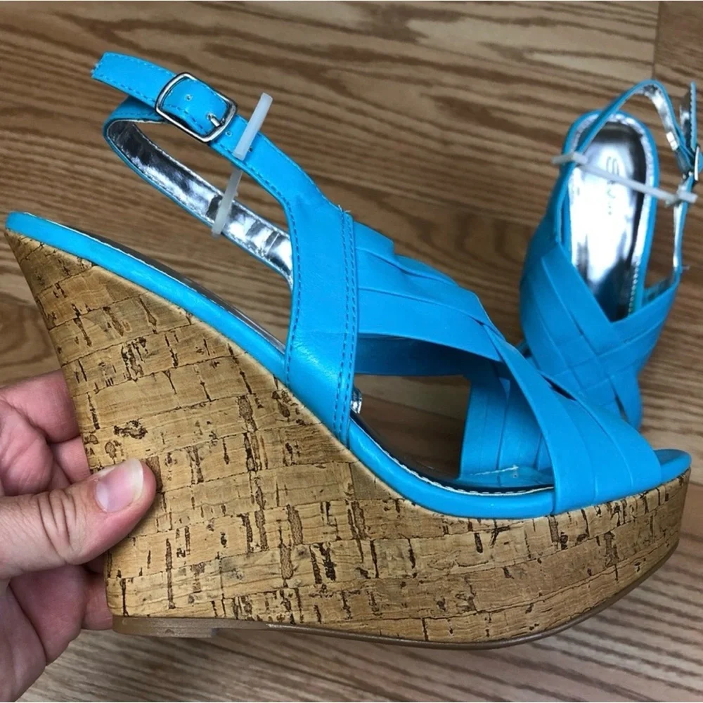 STYLUXE Mummy Blue Turquoise Cork Wedge with Silver – Various Sizes - Picture 4 of 7